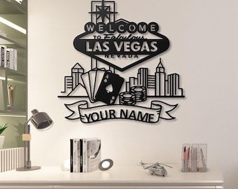 Personalized Las Vegas Metal Wall Art: Casino Poker Decor Man Cave Wall Sign