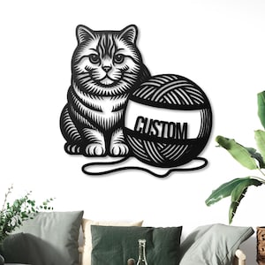 Custom British Shorthair Cat Sign, Personalized Cat Wall Art, Playful Cat with Toy Decor, Cat Lover Gift