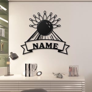Custom Bowling Name Sign Metal Wall Art, Personalized Bowling Team Gift, Bowling Pin Decor for Game Room, Bowling Alley Art, Sports Fan Gift