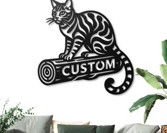 Personalized Bengal Cat Metal Sign Rustic Cabin Wall Decor ,