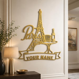 Personalized Paris Metal Wall Art: Eiffel Tower, French Cafe Decor ,