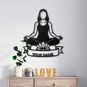 Personalized Yoga Metal Wall Art, Custom Name Lotus Flower Sign, Meditation Decor, Yogi Gift for Her, Zen Wall Decor, Spiritual Hanging