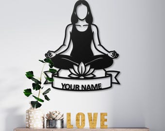Personalisierte Yoga Metallwand Kunst: Lotus Blume, Meditation Wanddekoration