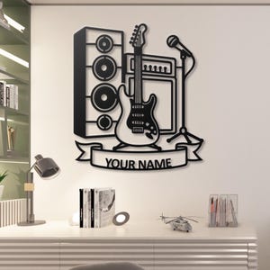 Personalized Musician Gift Custom Music Room Decor Metal Wall Art Guitar Sign Rock Roll Band Name Sign Studio Decor Man Cave Gift