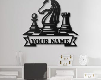 Personalized Chess Metal Wall Art: Game Room Wall Decor, Chess Lover Gift ,