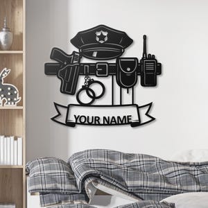 Personalized Police Officer Gift Custom Name Sign Law Enforcement Decor Metal Wall Art Thin Blue Line Gift Police Academy Graduation
