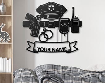 Personalized Police Officer Metal Sign: Law Enforcement Gift, Thin Blue Line Art