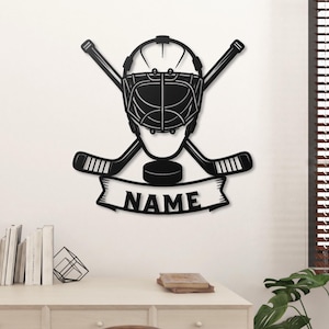 Custom Hockey Goalie Sign Metal Wall Art, Personalized Hockey Name Sign for Player Room, Goalie Mask Decor, Hockey Player Gift Man Cave
