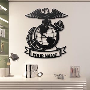 Personalized USMC Wall Art, Custom EGA Sign, Marine Corps Gift, Eagle Globe and Anchor Decor, Veteran Gift, Military Man Cave Sign