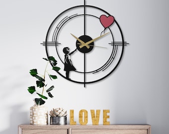 Banksy Girl With Balloon Wall Clock: Modern Graffiti Art, Metal Sign