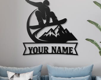 Personalized Snowboarder Metal Wall Art: Custom Mountain Wall Decor