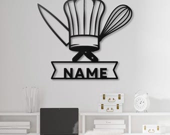 Personalized Chef Name Sign: Custom Metal Kitchen Wall Decor
