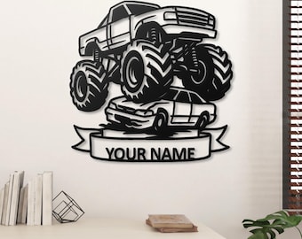 Personalized Monster Truck Metal Sign: Off-Road Garage Wall Decoration ,
