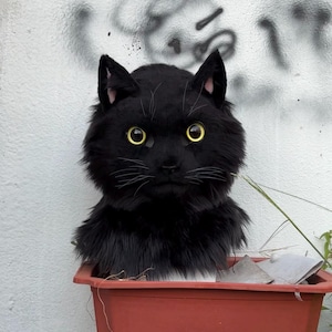 Realistic fursuit black cat kitty movable jaw headpiece halloween mask cosplay costumes furry accessories