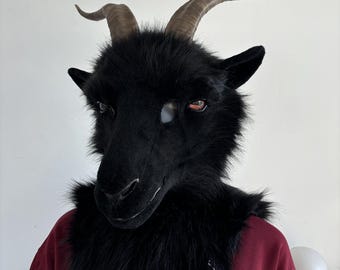 Realistic fursuit Head Black Goat Movable Jaw Headpiece Halloween Cosplay Costumes furry accessories