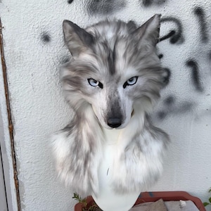 handmade gray wolf realistic fursuit hat halloween cosplay costume headpiece half face mask furry accessories