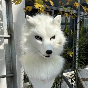 Vorgefertigte Ungefärbte Realistische Weißer Wolf Fursuit Kopf Movable Jaw Cosplay Kostüm Pelzigen Maske