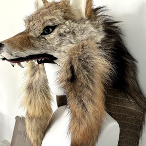 handmade wolf fursuit hat halloween cosplay costume headpiece half face mask furry accessories
