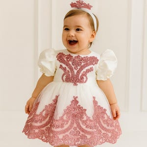 Beaded Lace Baby Girl Dress: Christmas, Wedding, Baptism Outfit