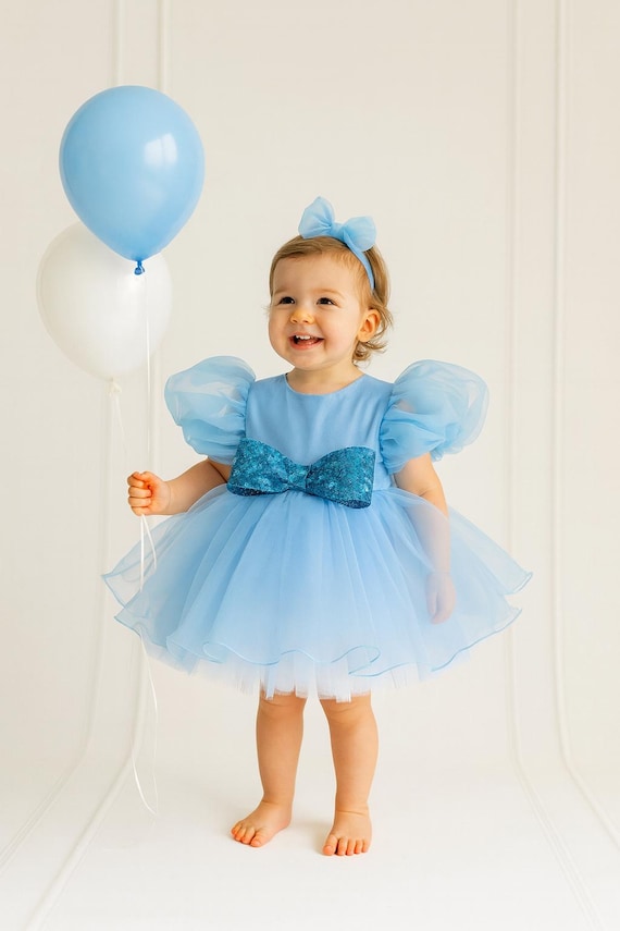 Blue Baby Girl Dress, Tulle Toddler Birthday Dress, Sequin Bow Princess  Outfit , Photoshoot Gown - Etsy Israel