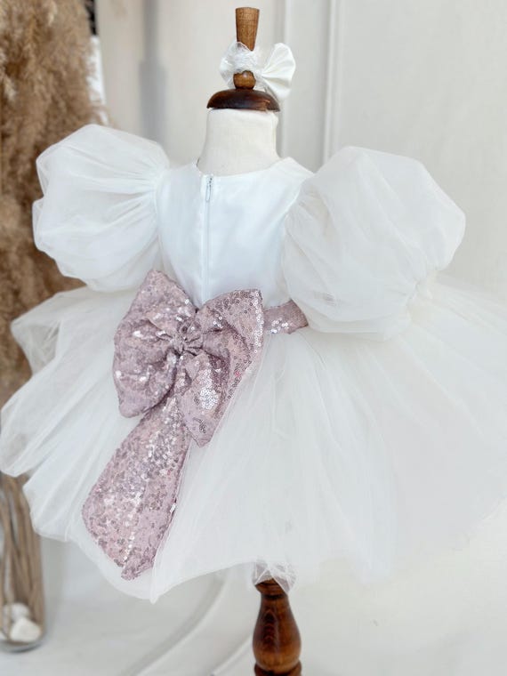 personalized birthday dress White Personalized Baby Girl Dress, Tulle Toddler Outfit, Embroidered Birthday  Gown