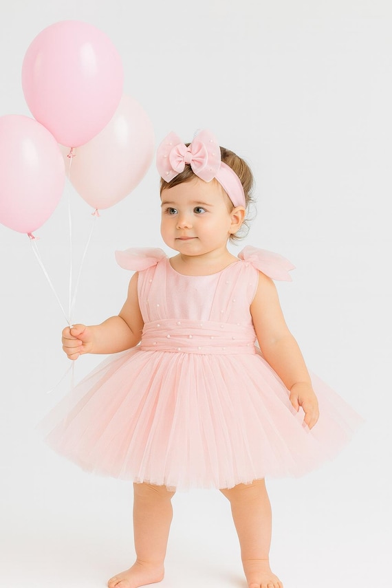 Pink Tulle Pearl Birthday Dress: Handmade Puffy Princess Outfit ,photo  Shoot Cake Smash, - Etsy