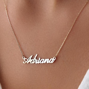 14K Gold Name Necklace – Personalized Custom Nameplate Necklace in Solid Gold – Dainty Script Pendant – Gift for Her – 14K Name Jewelry