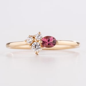 14K Solid Gold Ruby Gemstone Ring, Oval Cut Blush Pink Stone with Diamond Cluster, Delicate Vintage Inspired Fine Jewelry Gift for Her
