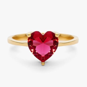 14K Gold Heart Ruby Ring: Dainty Valentine&#39;s Promise Ring