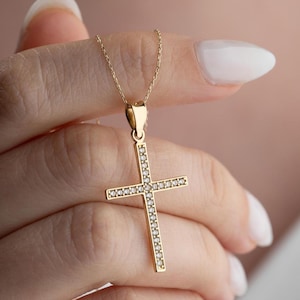 14K Gold Diamond Cross Necklace, Christian Pendant, 14K Gold Diamond Cross Necklace, Religious Pendant, Christian Jewelry, Faith Necklace