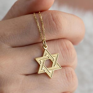 14K Gold Star of David Necklace, Luxury Jewish Jewelry Minimalist Magen David Pendant, Hanukkah Gift Fine Hebrew Jewelry Gold Jewish Pendant