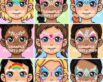 Kinderschminken Menü Designs: 8 Hand illustrierte Display Board Karten (Digitaler Download JPEGs)