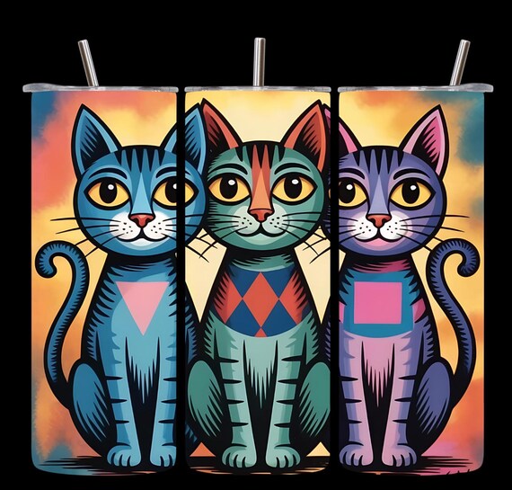 Glow in the Dark Abstract Cat  Skinny Tumbler