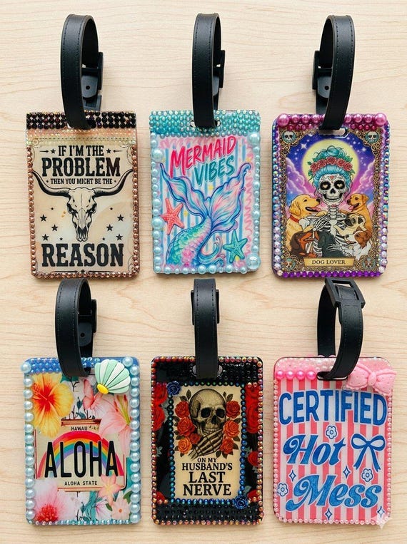 Handmade Rhinestone Luggage Tags