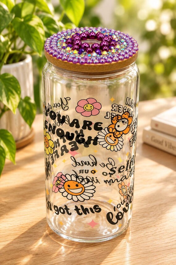 Fourth Wing Inspired Glass Can with Rhinestone Lid