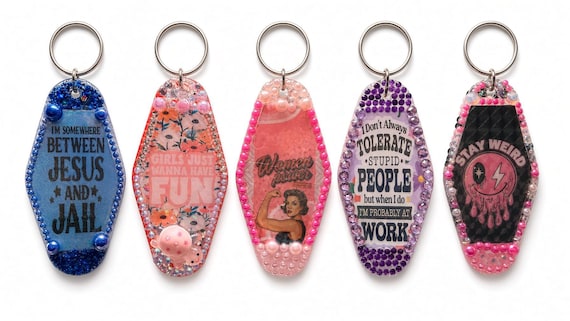 Custom Bedazzled Retro Hotel Keychains