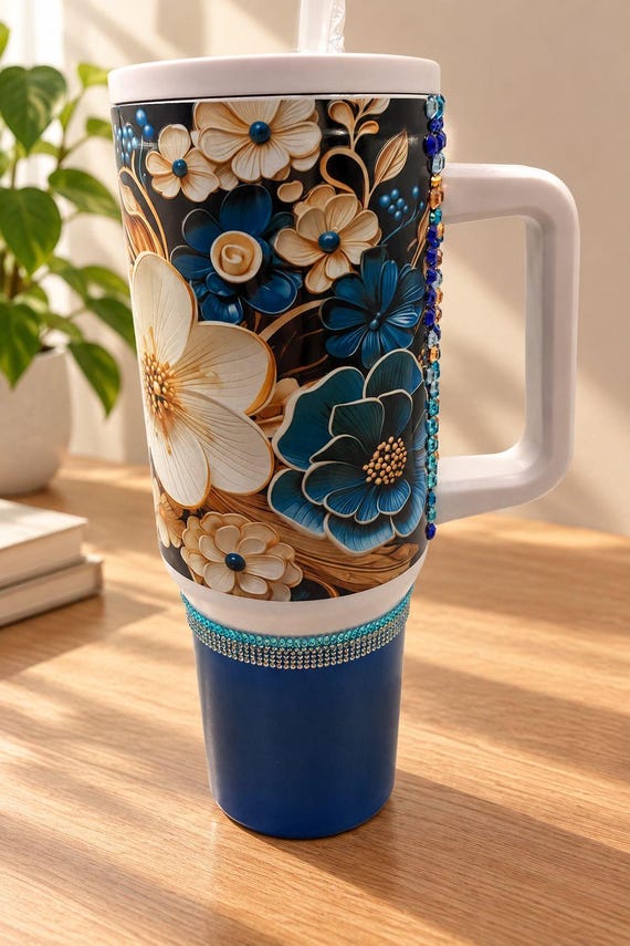 Fall Floral 40oz Tumbler with Handle