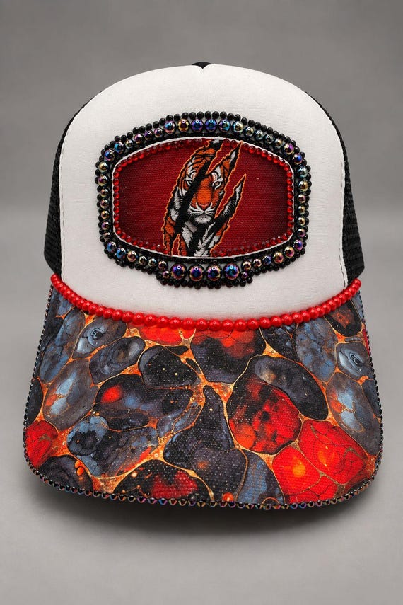 Custom Beaded Tiger Junk Hat