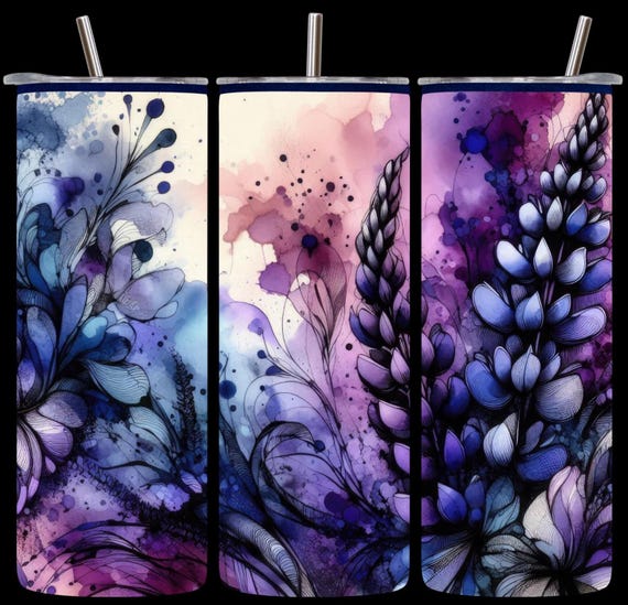 Watercolor Lupine Flowers Stainless Steel Tumbler (20oz)