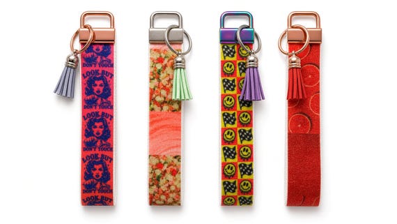 Pastel Rose Gold Wristlet Keychains: Kawaii, Sassy, Coffee, Strawberry (Handmade)