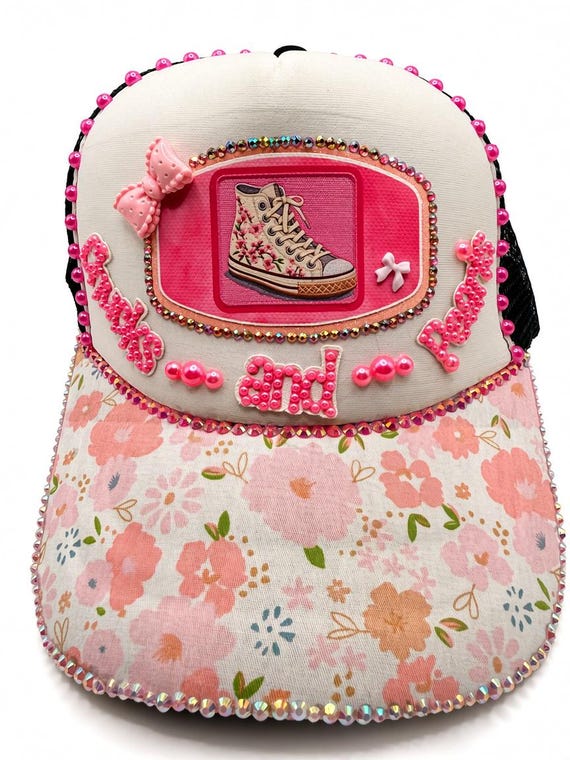Rhinestone & Pearl Embellished "Chucks and Pearls" Junk Hat