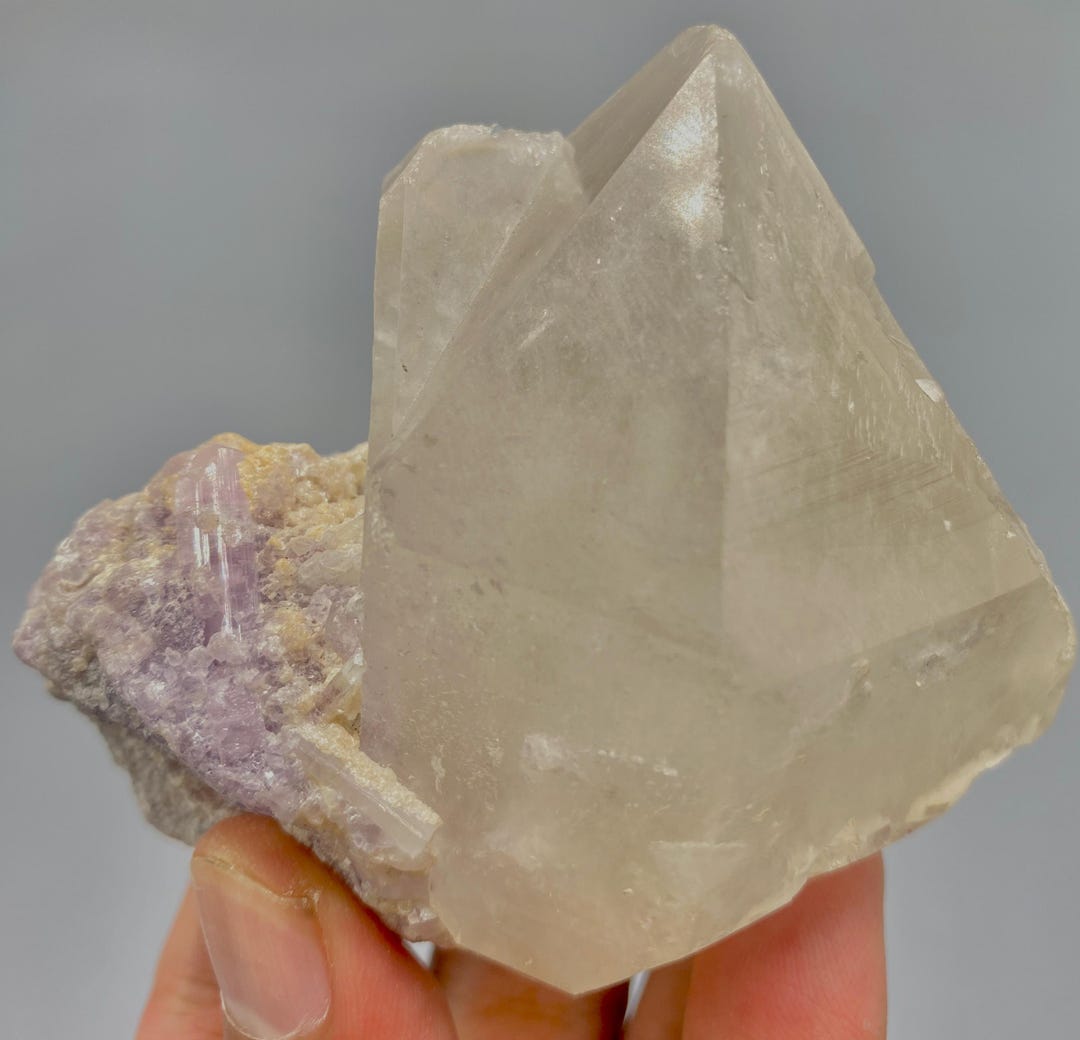 Pyramidal Quartz Unique Rare Pyramid Shape Quartz Combine With Tourmaline and Lepidolite ...