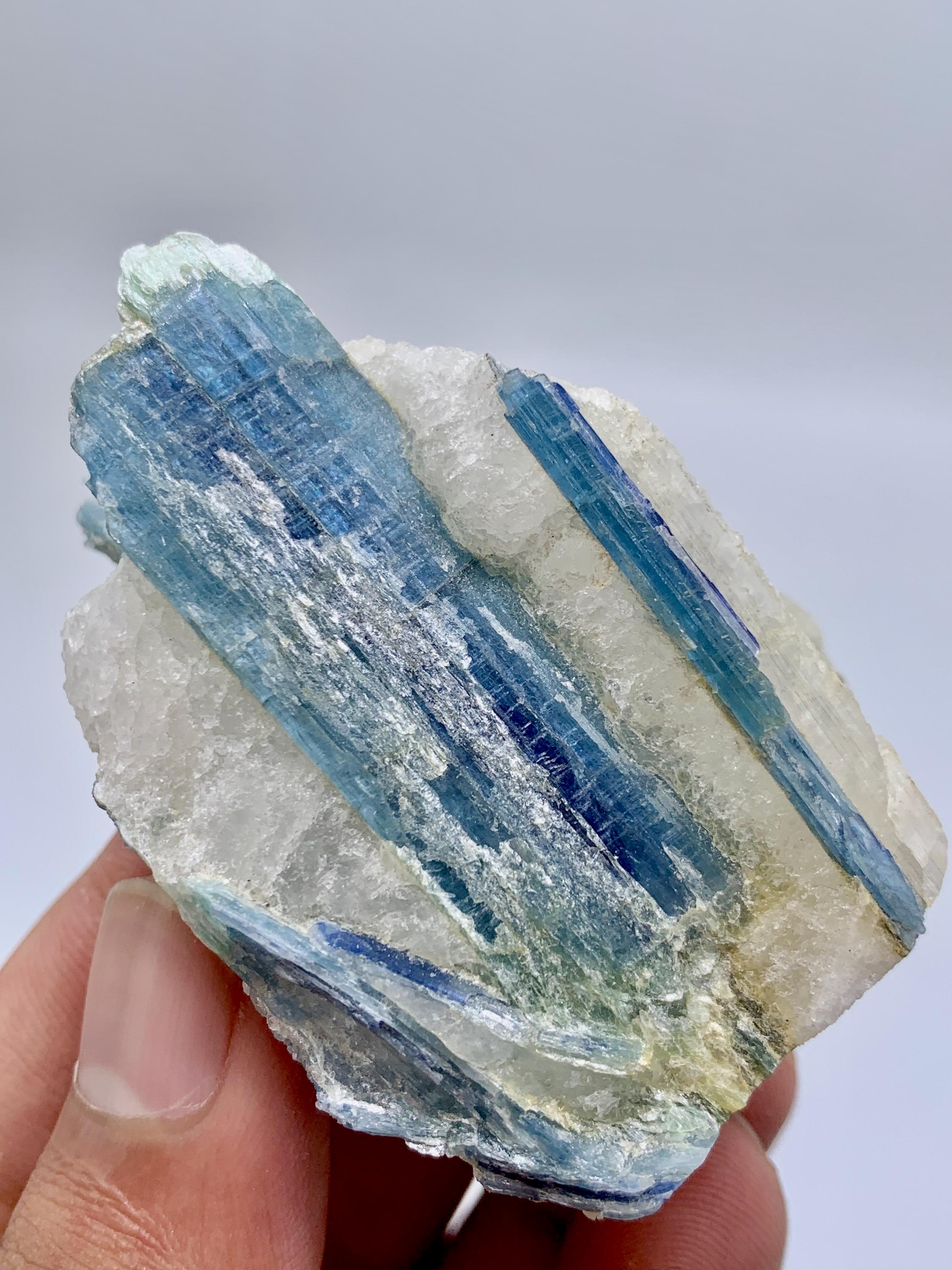 母岩入りブルーカイヤナイト結晶：アフガニスタン産鉱物標本、95.9