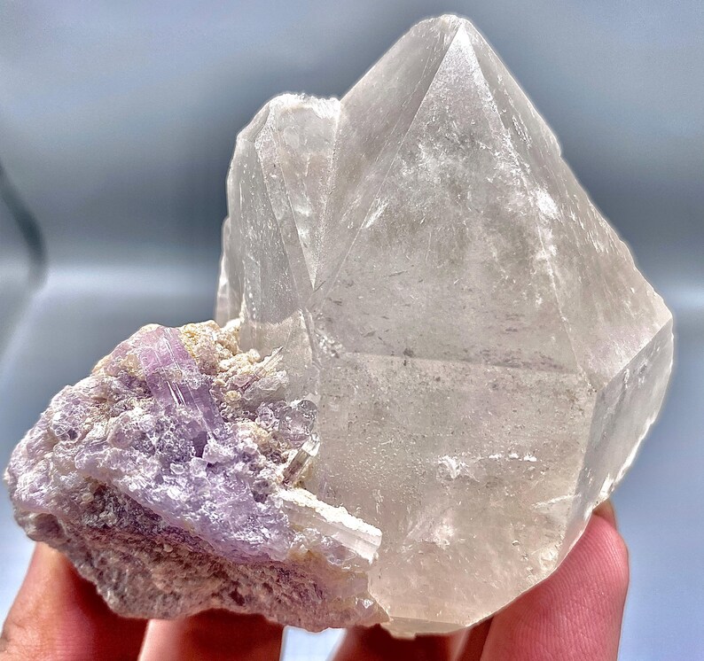 Pyramidal Quartz Unique Rare Pyramid Shape Quartz Combine With Tourmaline and Lepidolite ...