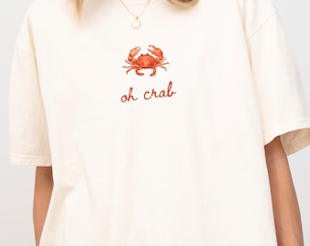 Oh Crab Shirt – Watercolor Crab Graphic Tee in White, Funny Ocean Pun Shirt for Beach Lovers & Coastal Gift Idea, Scuba Aquatic Sea Shirt
