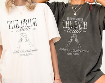 The Bach Club Comfort Colors Custom Bachelorette Party T-Shirt, Cotton Tee, Personalized Design Options, Team Bride, Bridal Shower Gift Tee