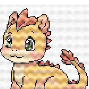 Baby Dragon Cross Stitch Pattern – Cute Kawaii Style – Instant Download (PDF) - Baby Dragon Embroidery - Cute Dragon Pattern - Beginner