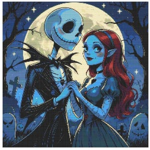 Gothic Skelett Paar Kreuzstich-Muster: Gruseliges Halloween zum Sticken
