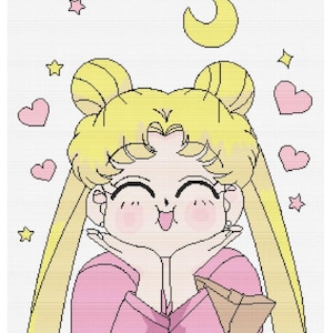 Sailor Moon Cross Stitch Pattern | Cute Anime Embroidery Chart | Magical Girl Kawaii Needlework PDF