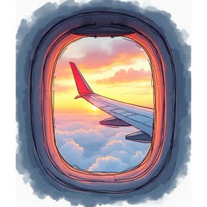 Airplane Window View Cross Stitch Pattern: Sunset Travel Embroidery (PDF Download)